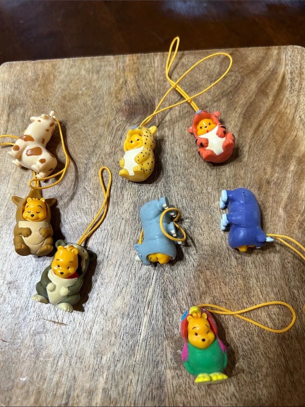 Vintage Disney 2000 Peek-A-Pooh Lot of 8 Phone Charms & Winnie Tin Box Bundle